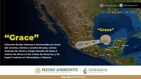 El huracán Grace mantiene su desplazamiento hacia el oeste, al tiempo que se aproxima a las costas de Veracruz