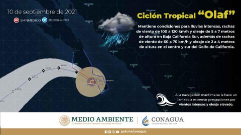 Olaf se encuentra esta mañana sobre la línea de costa en Baja California Sur como tormenta tropical
