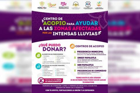 Papalotla instala centros de acopio para apoyar a habitantes de zonas afectadas por lluvias