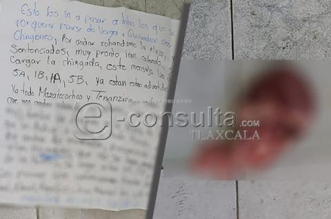 Amenazan de muerte a directora de Cecyte de Mazatecochco, le dejan cartulina y corazón de cerdo