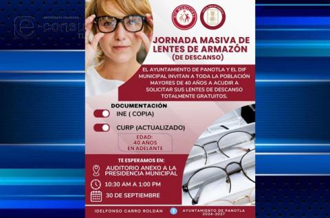 Ayuntamiento y DIF Municipal de Panotla realizarán jornada de lentes de descanso gratuitos