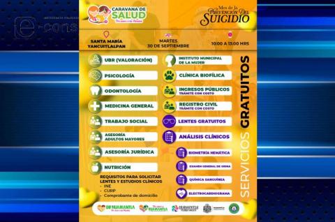 Caravana de salud llegará a Santa María Yancuitlalpan este 30 de Septiembre