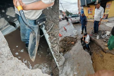 CAPAMH repara fuga de agua en Calle Allende tras horas de trabajo
