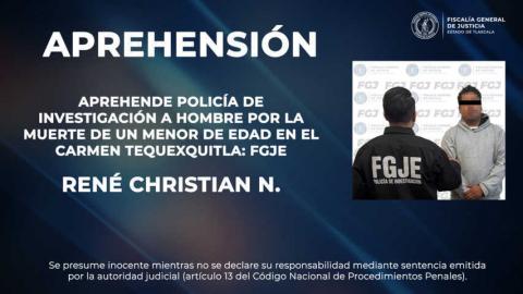 Aprehende policía de investigación a hombre por la muerte de un menor de edad en el Carmen Tequexquitla: FGJE