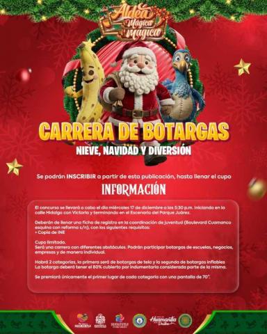 Invitan a participar en la Carrera de Botargas “Nieve, Navidad y Diversión” en Huamantla