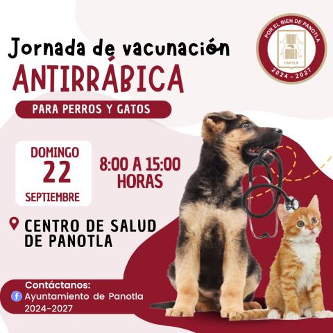 SE LLEVARÁ A CABO JORNADA DE VACUNACIÓN ANTIRRÁBICA CANINA Y FELINA EN PANOTLA