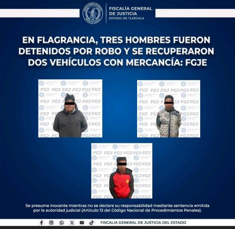 En flagrancia, tres hombres fueron detenidos por robo y se recuperaron dos vehículos con mercancía: FGJE