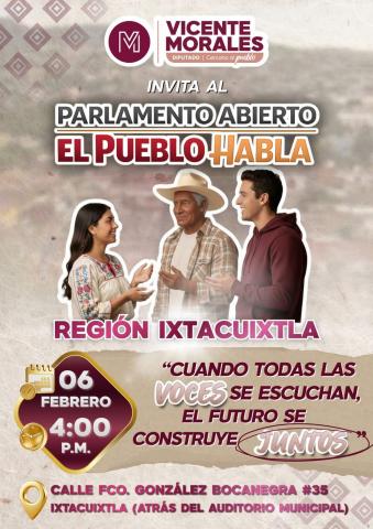 ¡El pueblo toma la palabra! Vicente Morales Pérez invita al primer Parlamento Abierto en Ixtacuixtla