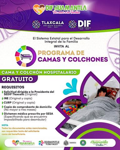 DIF HUAMANTLA INVITA A ACCEDER AL PROGRAMA DE CAMAS Y COLCHONES HOSPITALARIOS GRATUITOS