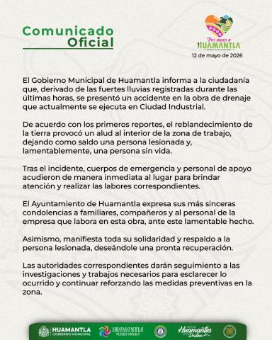 Se presenta accidente en obra de drenaje en Huamantla