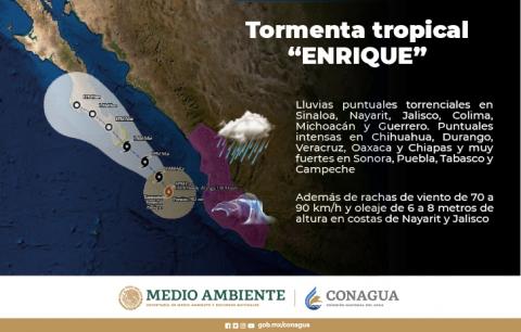 Enrique se debilita a tormenta tropical y presenta desplazamiento hacia Baja California Sur