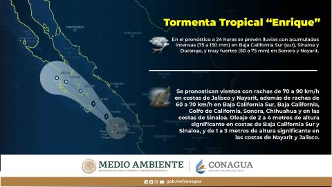 La tormenta tropical Enrique continúa su desplazamiento hacia la Península de Baja California