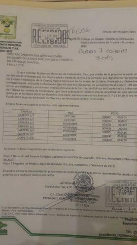 Gregorio Cervantes cumple con la entrega de la cuenta pública 2019