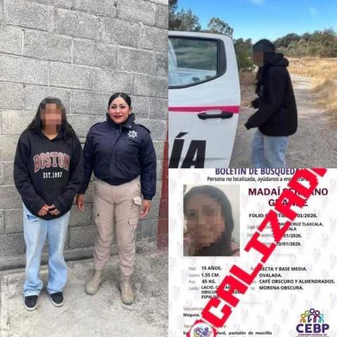 Policía de Santa Cruz Tlaxcala ubica a menor de edad con ficha de búsqueda