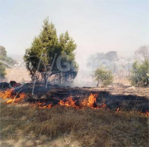 Tzompantepec: Riesgo contenido ante incendio de pastizales