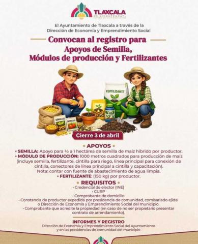Se mantendrá abierta la convocatoria para la entrega de apoyos agrícolas hasta el 3 de Abril