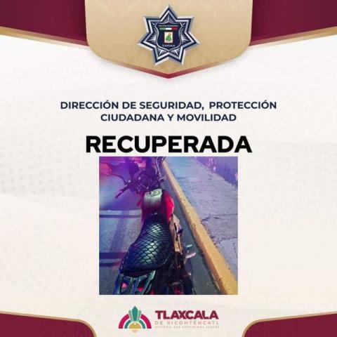 Recupera Policía Municipal de tlaxcala motocicleta con reporte de robo en Bulevar Ocotlán